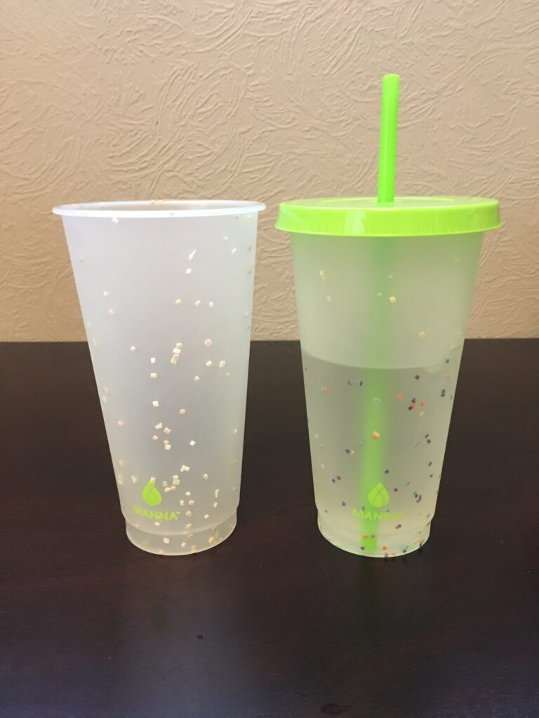 confetti cup with green lid