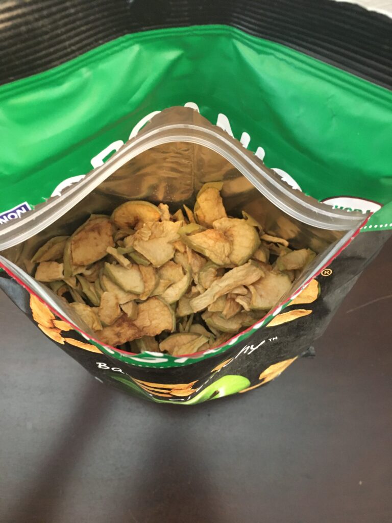 inside the bag of apple chips
