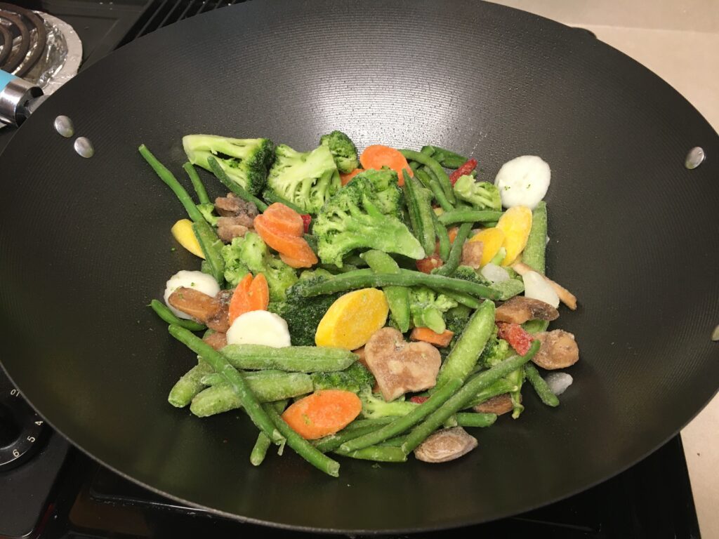 frozen vegetables in pan
