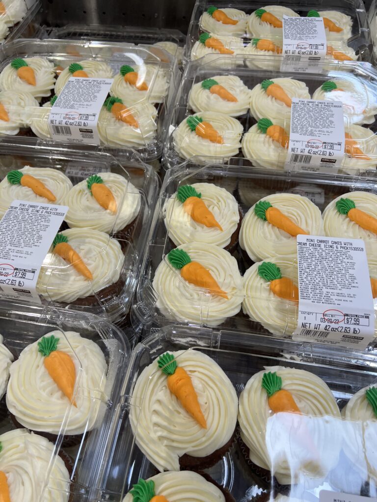 costco carrot cake cupcakes on display