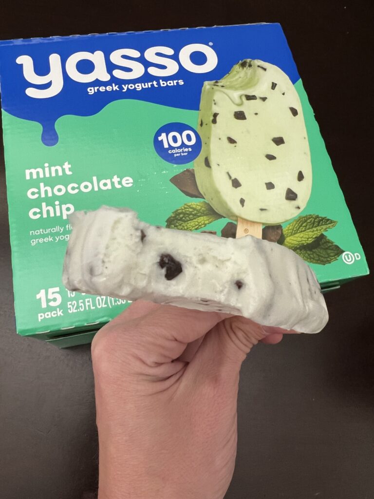 bite out of a frozen greek yogurt bar