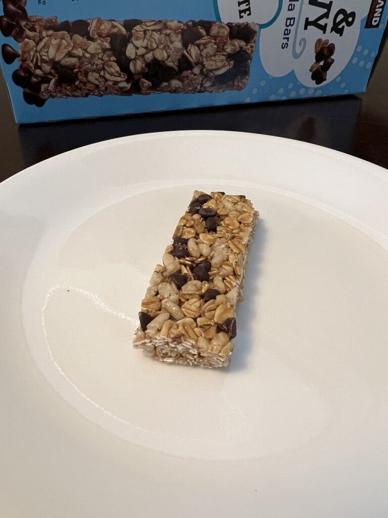 chocolate chip granola bar on plate