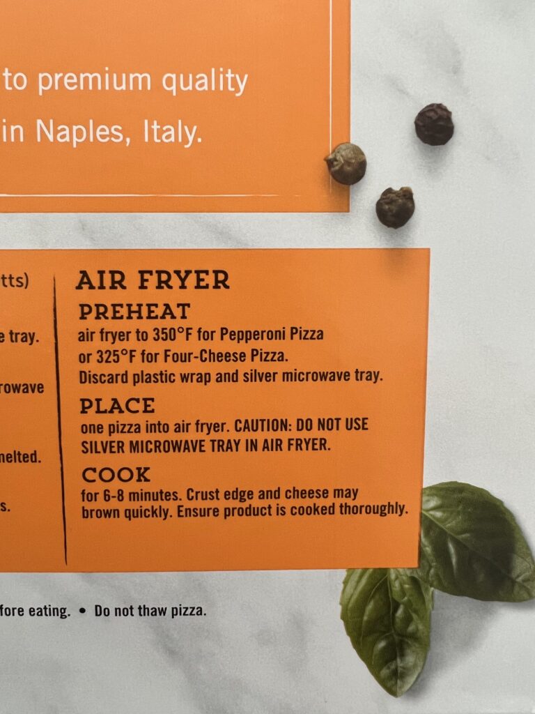 air fryer cooking instructions on box