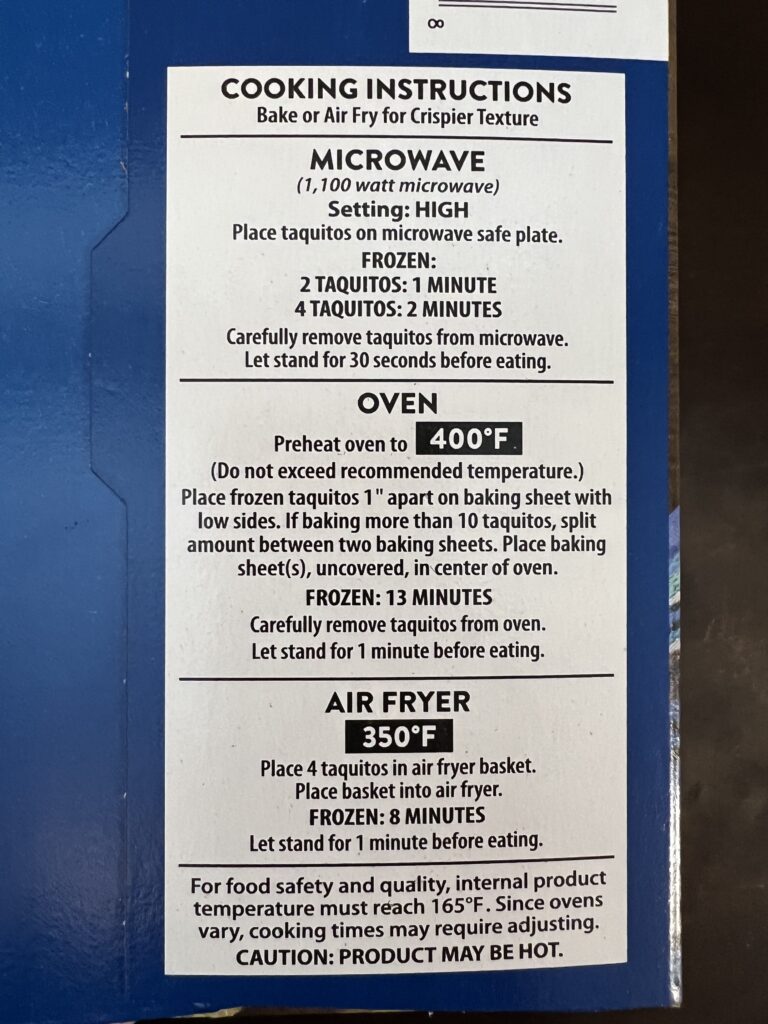 costco frozen taquitos cooking instructions