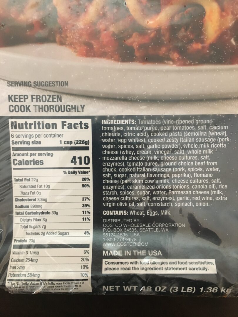 Frozen Kirkland Signature Lasagna at Costco Review