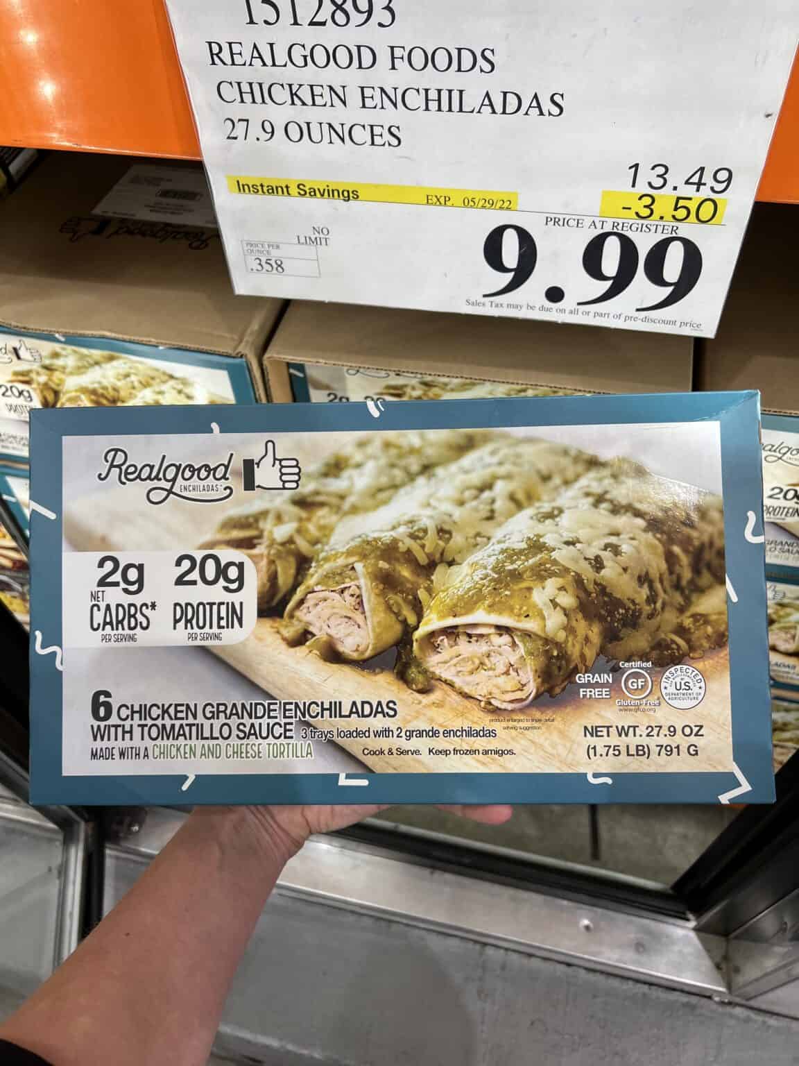 Frozen Real Good Enchiladas at Costco (With Chicken & Tomatillo Sauce)