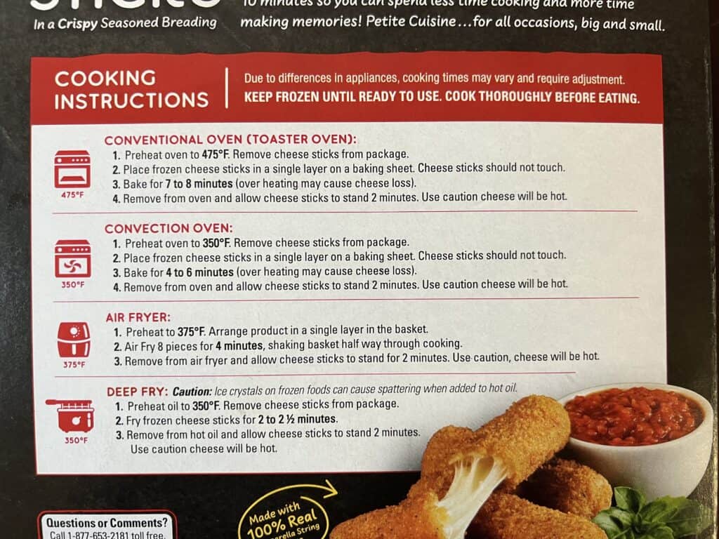 cooking instructions for mozzarella sticks