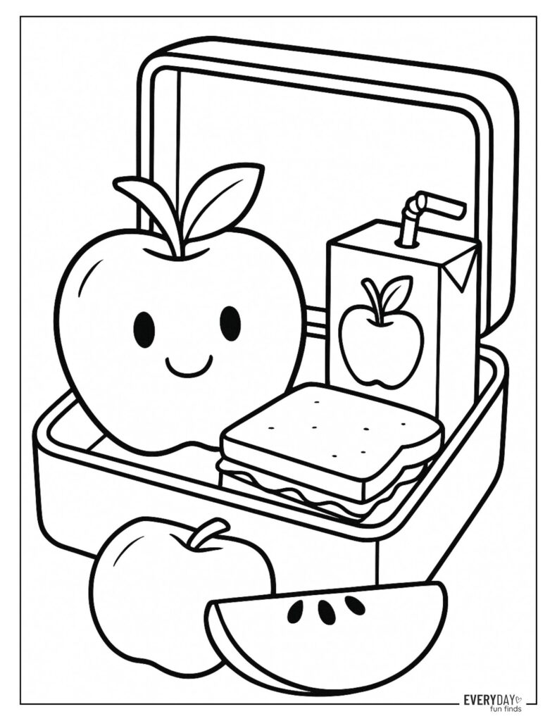 Apple in Lunch Box Coloring Page