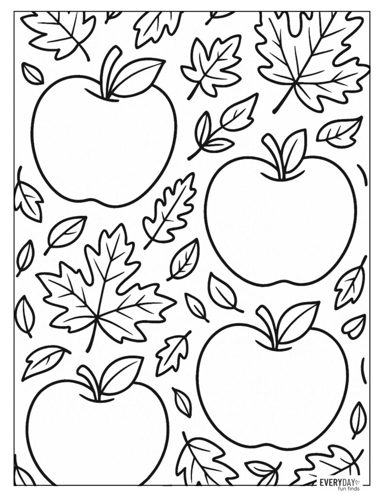 Apples and Fall Leaves Coloring Page