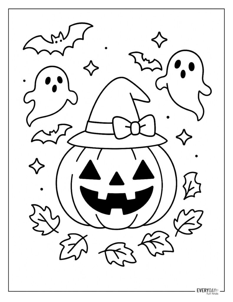 Bats and Ghost Jack-O'Lantern Coloring Page