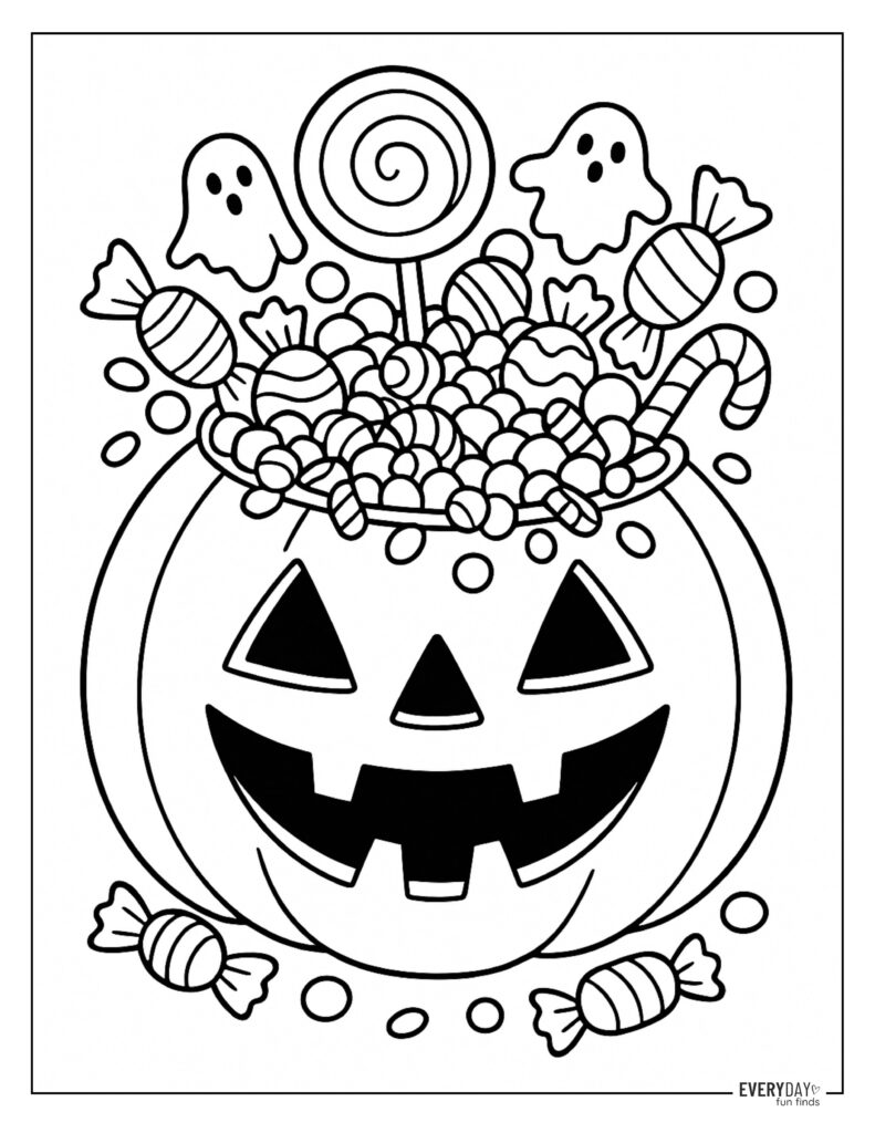 Candy and Jack-O'-Lantern Coloring Page