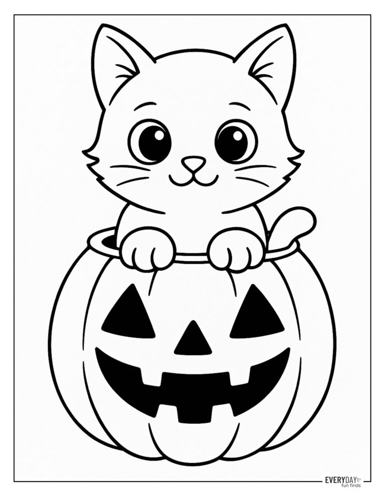 Cat in Jack-O'Lantern Coloring Page