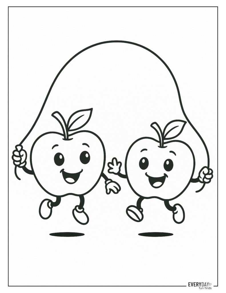 Coloring Page of Apples Jumping Rope