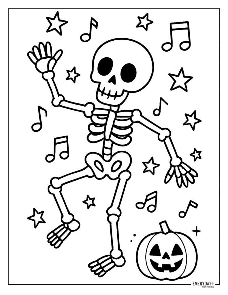 Coloring Page of a Dancing Skeleton
