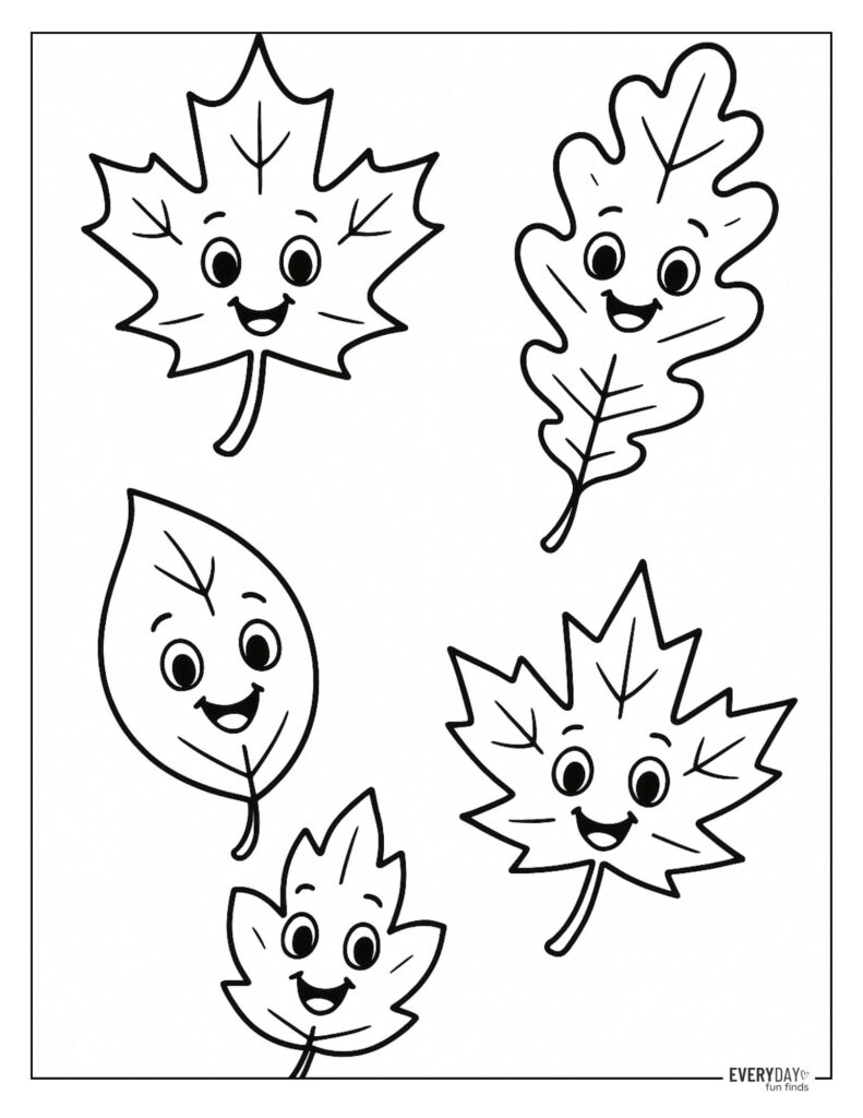 Coloring Page of Happy Fall Leaves