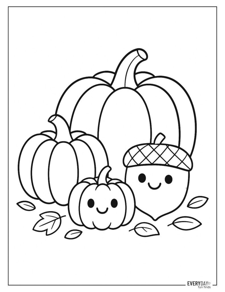 Coloring Page of Pumpkins and Acorn