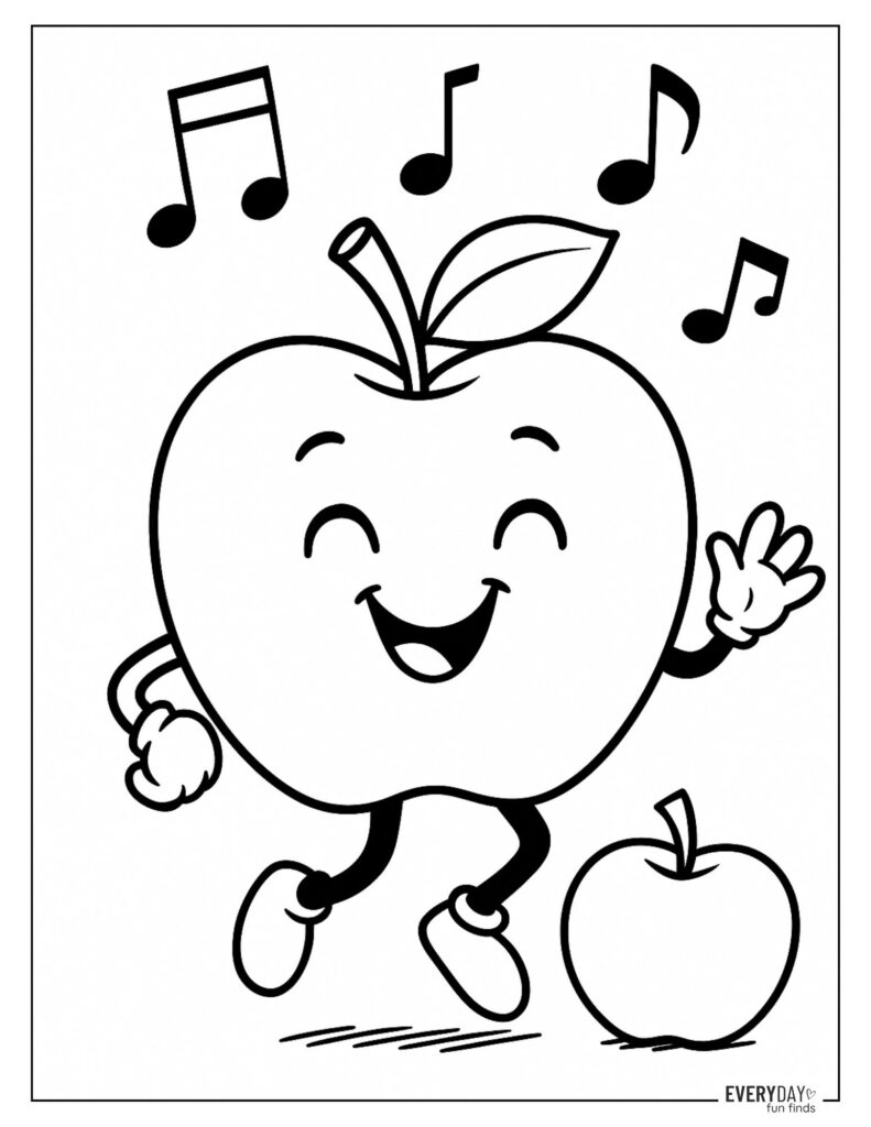 Dancing Apple Coloring Page