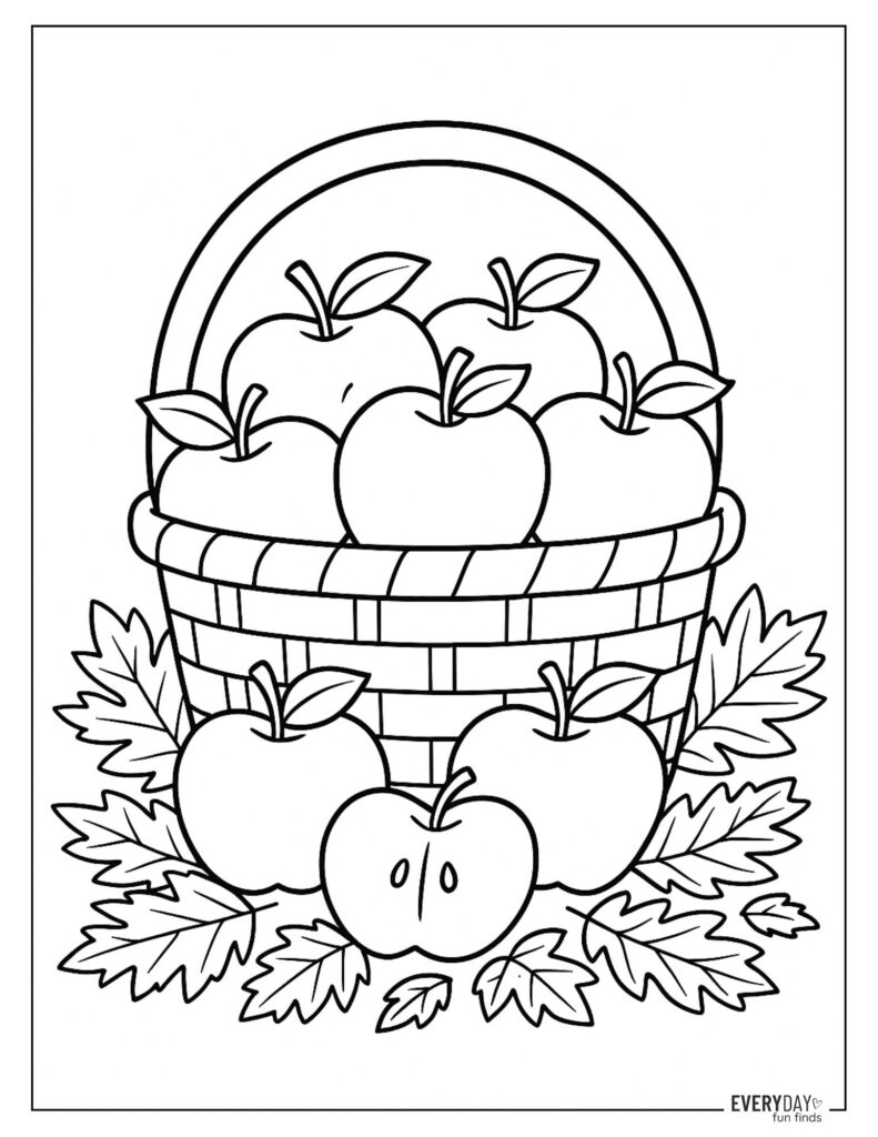 Fall Basket Filled With Apples to Color