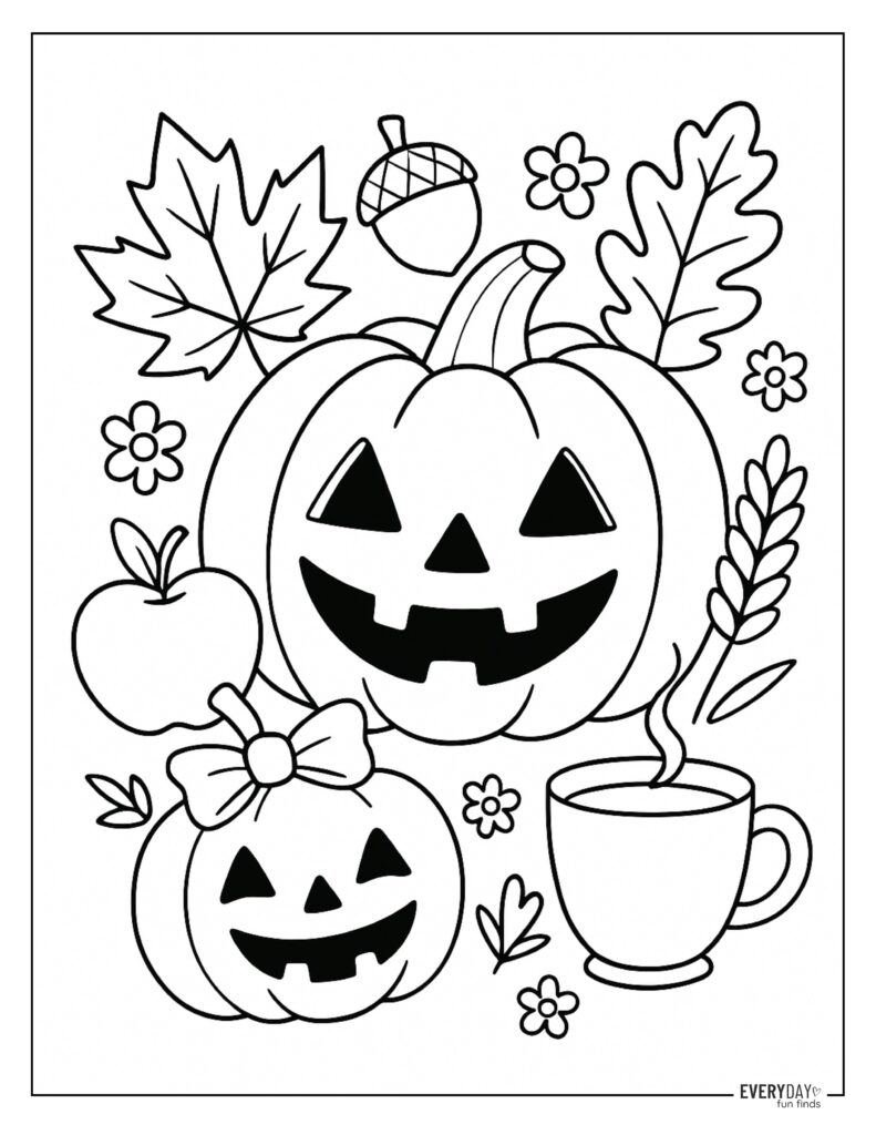 Fall Jack-O'-Lanterns Coloring Page