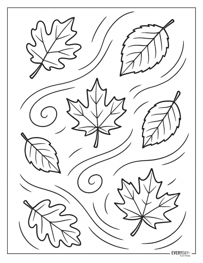 Fall Leaves in Wind Coloring Page
