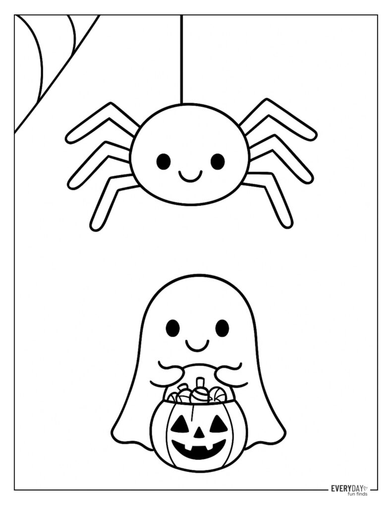 Ghost and Spider Coloring Page