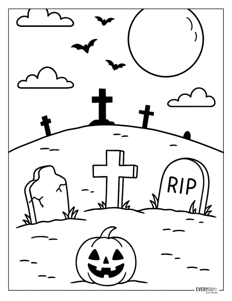 Halloween Grave Yard Coloring Page