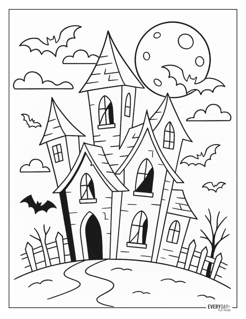 Halloween Haunted House Coloring Page