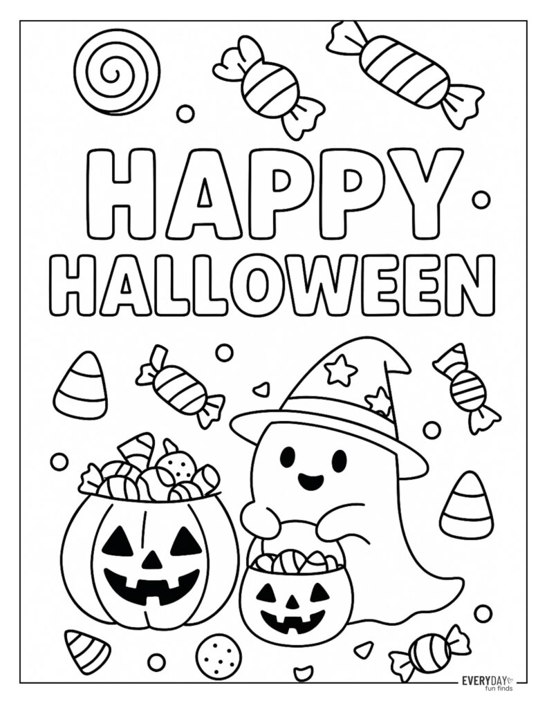 Cute Happy Halloween Coloring Page