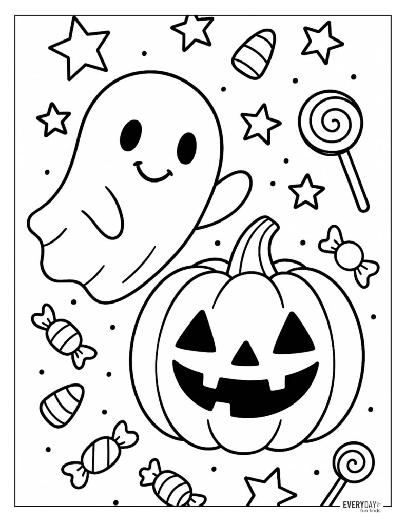 Jack-o'-Lantern and Ghost Coloring Page