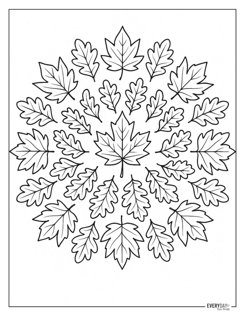 Mandala Fall Leaves Coloring Page
