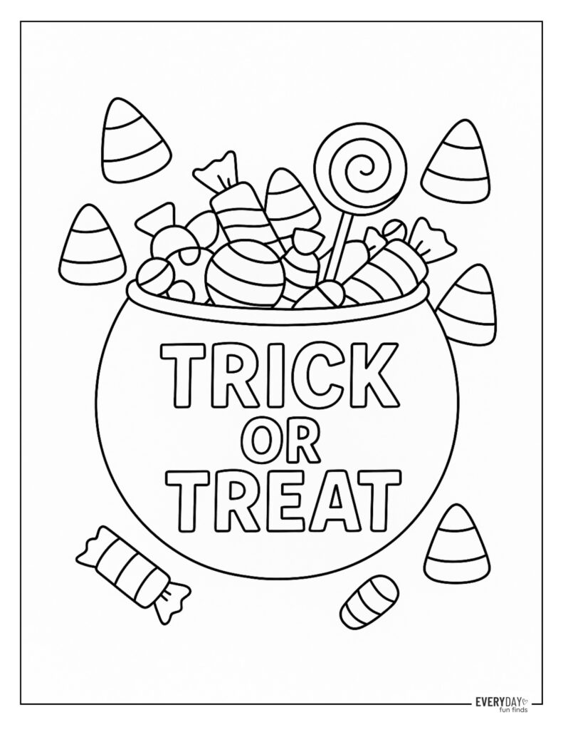 Trick-or-Treat Candy Bowl Coloring Page