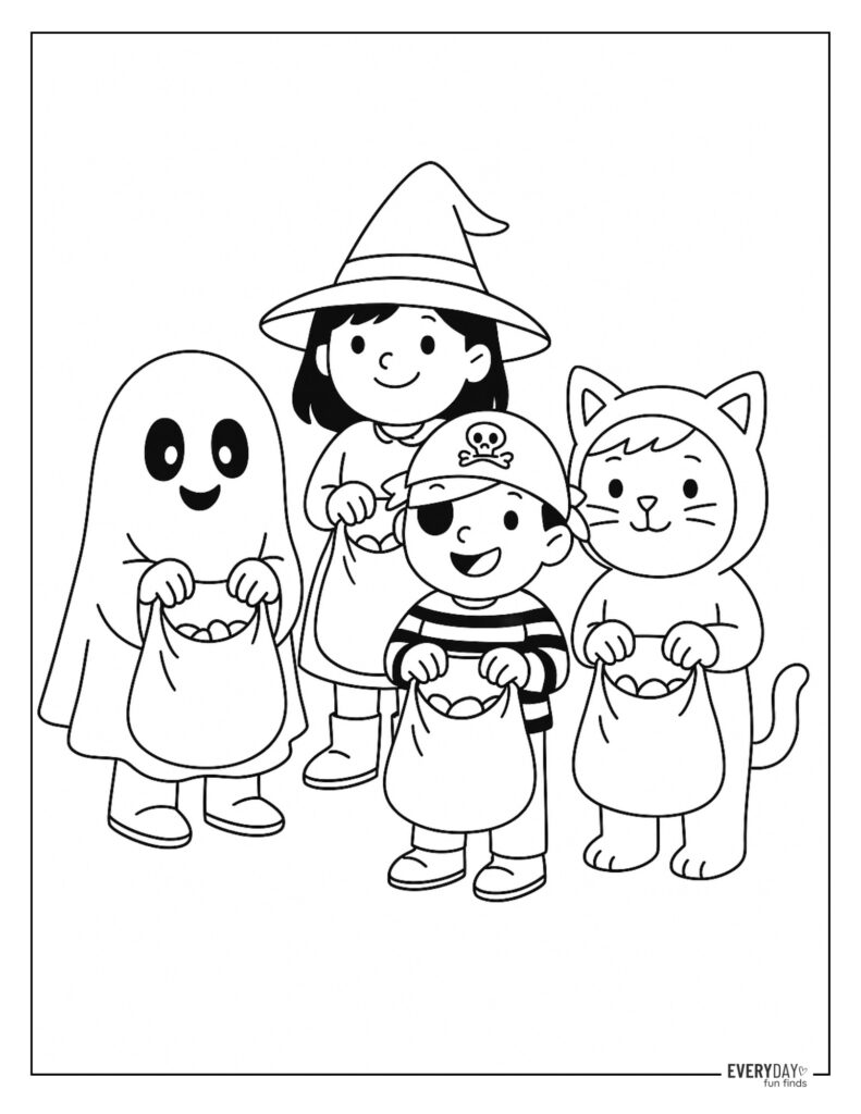 Trick-or-Treaters Coloring Page